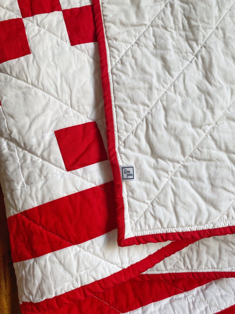 Red and White Quilt / Irish Chain Quilts for Sale // Queen Quilt, Baby Quilt, Crib Quilt, Throw Quilt, Twin Quilt image 6