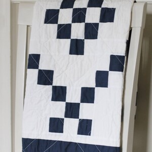 Navy Blue and White Quilt for Farmhouse Decor / Irish Chain Quilts for Sale // Throw Quilt, Baby Quilt, Crib Quilt, Twin Quilt, Queen Quilt image 2