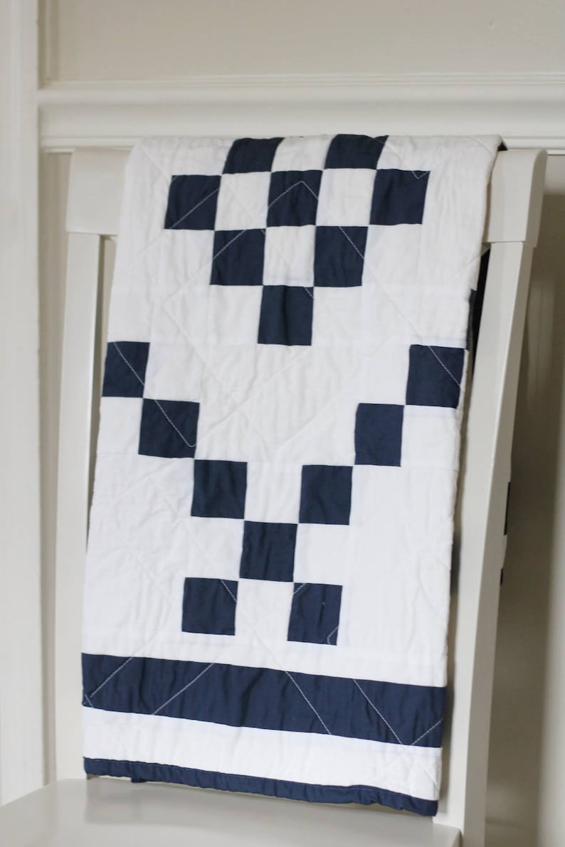 Navy Blue and White Quilt for Farmhouse Decor / Irish Chain Quilts for Sale // Throw Quilt, Baby Quilt, Crib Quilt, Twin Quilt, Queen Quilt image 2