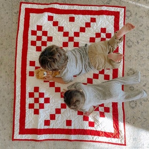 Red and White Quilt / Irish Chain Quilts for Sale // Queen Quilt, Baby Quilt, Crib Quilt, Throw Quilt, Twin Quilt image 4