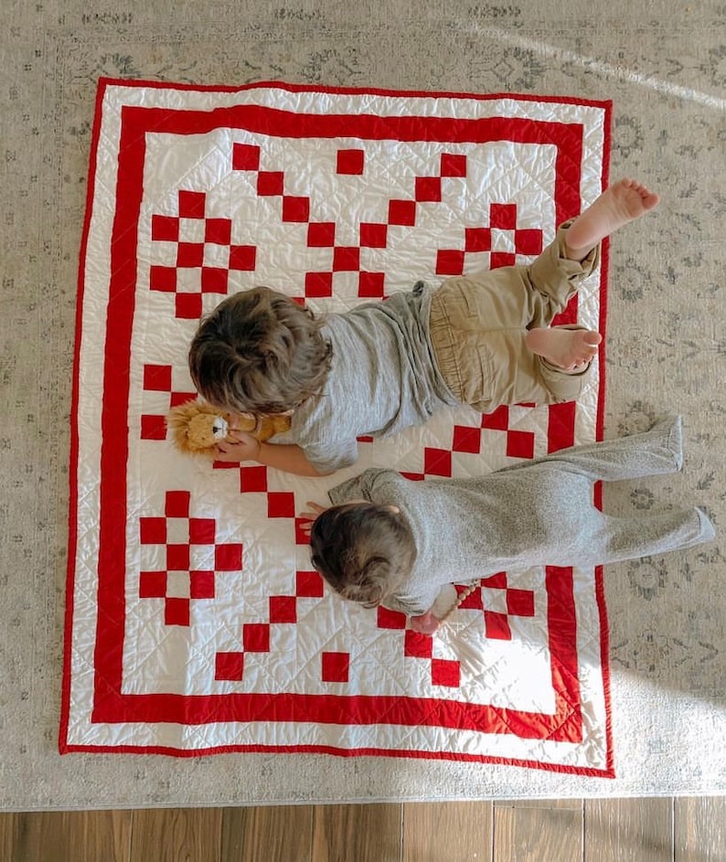 Red and White Quilt / Irish Chain Quilts for Sale // Queen Quilt, Baby Quilt, Crib Quilt, Throw Quilt, Twin Quilt image 4