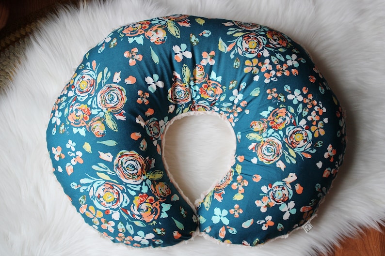 Boho Floral Nursing Pillow Cover Gift for New Baby Nursing Pillow for Expecting Mom Blue Watercolor Floral Nursing Pillow image 9