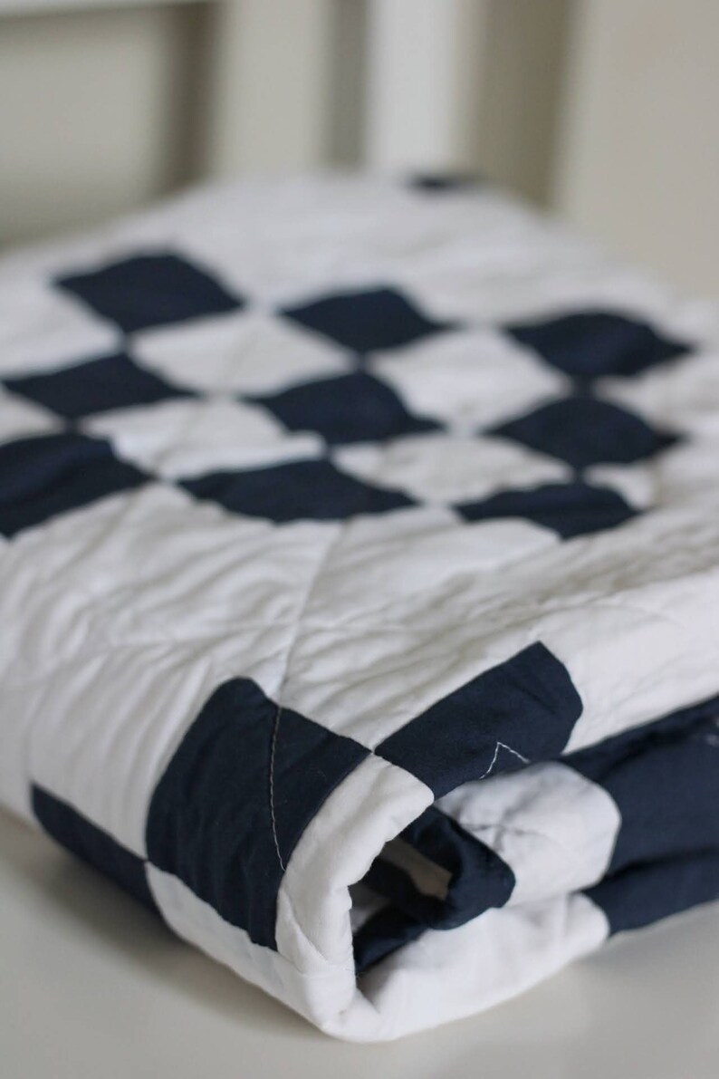 Navy Blue and White Quilt for Farmhouse Decor / Irish Chain Quilts for Sale // Throw Quilt, Baby Quilt, Crib Quilt, Twin Quilt, Queen Quilt image 8