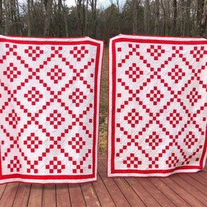 Red and White Quilt / Irish Chain Quilts for Sale // Queen Quilt, Baby Quilt, Crib Quilt, Throw Quilt, Twin Quilt image 7