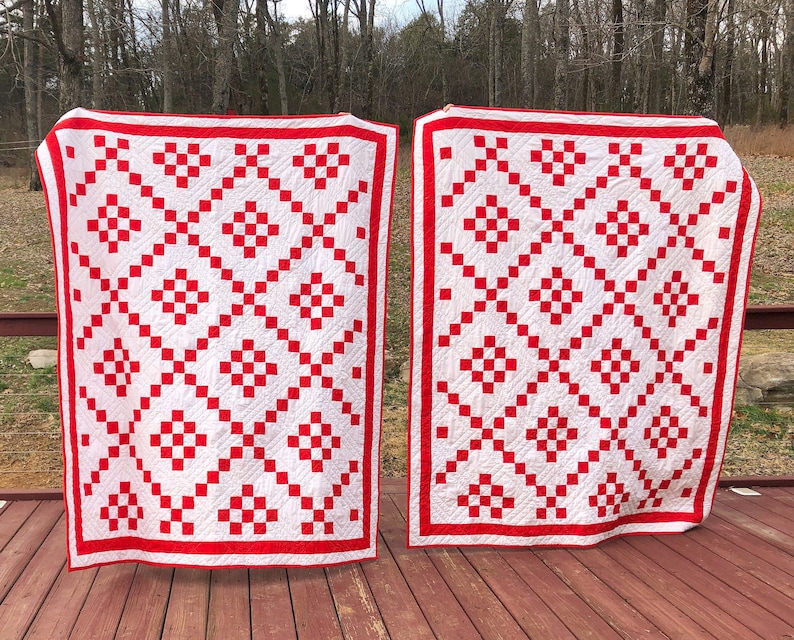 Red and White Quilt / Irish Chain Quilts for Sale // Queen Quilt, Baby Quilt, Crib Quilt, Throw Quilt, Twin Quilt image 7