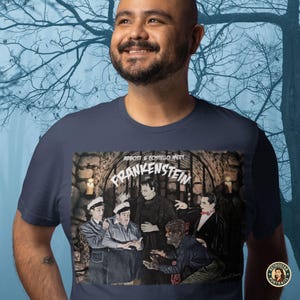 Camiseta Abbott e Costello Encontram Frankenstein, Retrato Clássico da Comédia de Terror