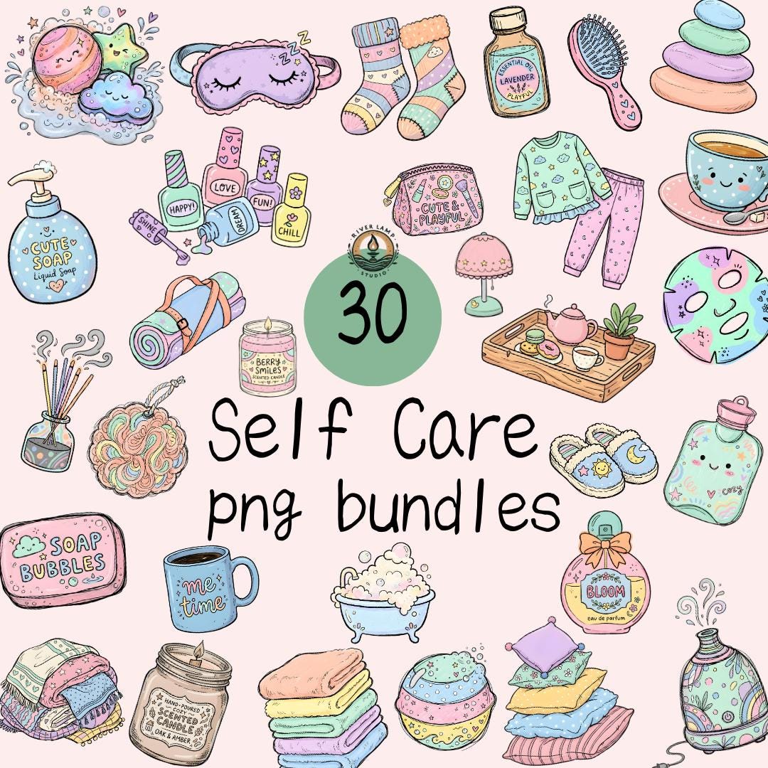 30 Self Care PNG Clipart Packs, Kawaii Meditation Graphics Bundle for ...