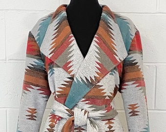 Trench Coat In Wool Blend In Orange Red Brown And Dark Turquoise - Plateau