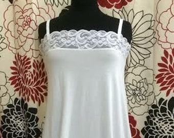 White Bamboo Knit Nighty With Vogue Lace Trim