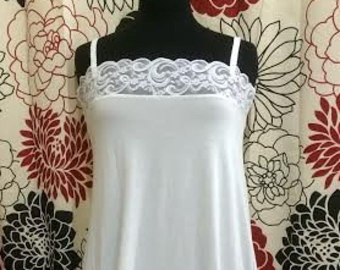 White Bamboo Knit Nighty With Vogue Lace Trim