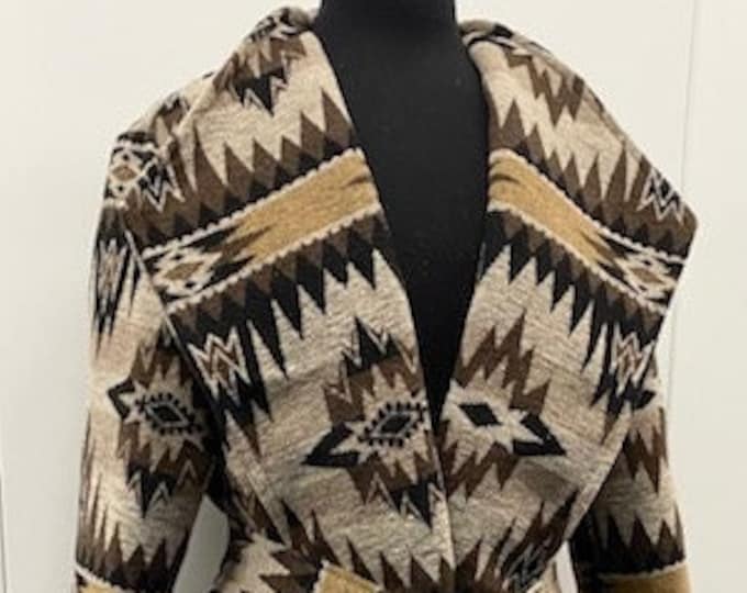 Wool Blend Trench In Earth Tone Browns And Black Stars