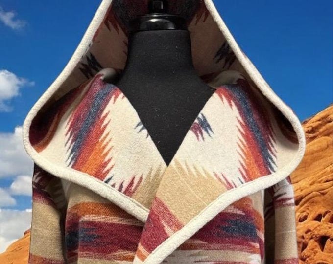 Wool Blend Cardigan Coat With Deep Hood - Desert Sunset