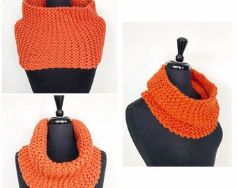 Knitted Burnt Orange Cowl Scarf In Acrylic