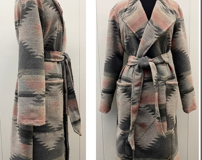 Wool Blend Trench Coat In Diamond Print Pale Pink And Shades Of Grey