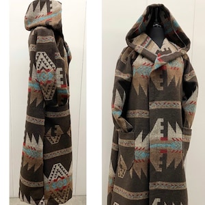 Wool Blend Brown Tone Long Cardigan Coat With Hood