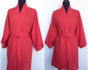 100% Cotton Kimono In Red
