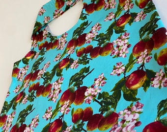 100% Cotton Aqua Blue Tote Bag In Apple And Blossoms Print