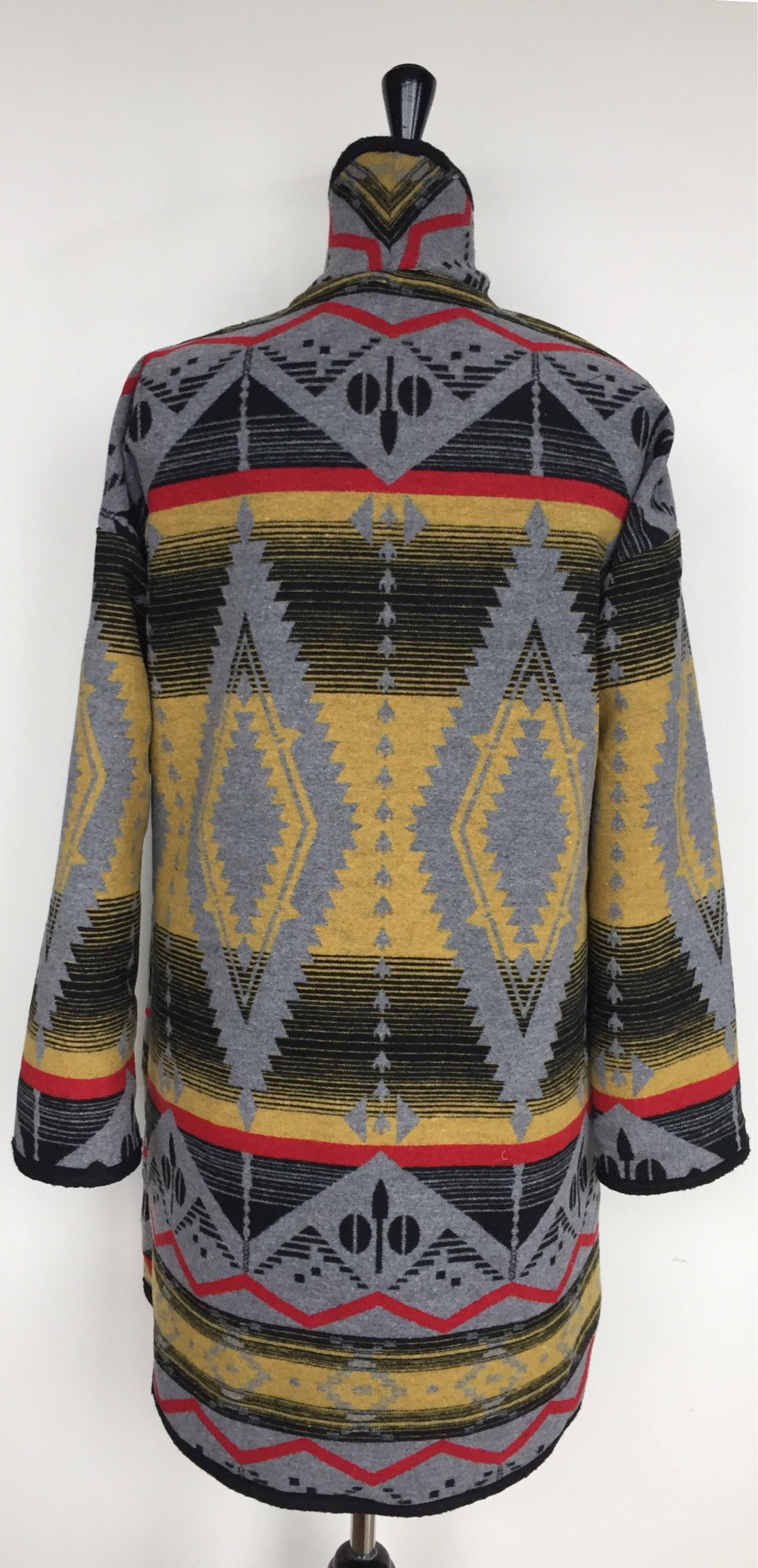 Sale - Wool Cardigan Coat In Beautiful Navajo Print - Red Yellow Grey ...