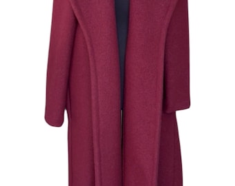 Boiled Wool Long Shawl Collar Coat | Burgundy | Handmade Maxi | Open Front Oversized Glamorous | Luxury | Minimalist