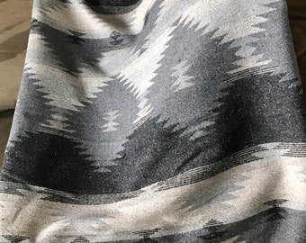 Wool Blend Blanket Throw In Southwest Print Grey White Black