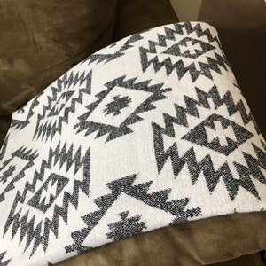 Wool Blend Blanket Throw In White With Dark Grey Southwest Print