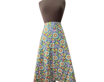 100% Cotton Blue Skirt With Turtles Strawberries Flowers Dreamcatchers