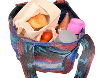 Handmade Wool Blend Market Tote Bag with Pockets | Eco Grocery Shopping Bag Set + Reusable Produce Bags | Zero Waste Farmers Market Bag