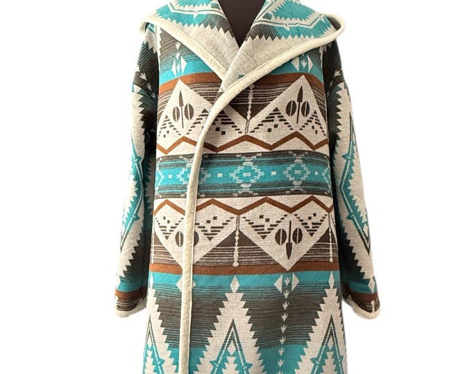 Wool Blend Cardigan Coat With Deep Hood - Crystal Blue - Long Jacket | Fall Layer | Beach Cover Up | Various Sizes
