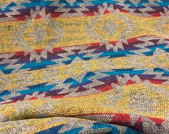 Gorgeous Wool Blend Blanket Throw In Beige With Yellow Blue Red And Purple Colors