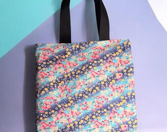 Cherry Blossom Tote Bag – Japanese Cotton And Denim – Lined Everyday Tote – Handmade Cotton Bag – Free Shipping USA