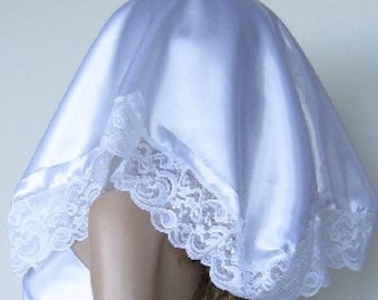 Badeken Face Veil Head Cover For Weddings In White Satin And Vogue Lace