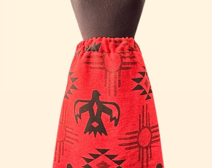 Sample Sale - Wool Blend Skirt In Red And Black Thunderbird Sun Print