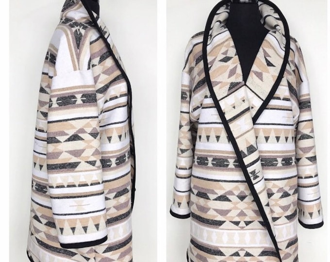 Wool Blend Cardigan In White Cream Camel Colors - Sicamous
