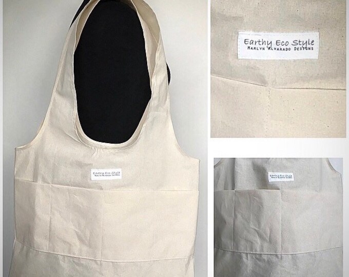 2 Strap Tote Bag With 4 Pockets In Natural Cotton Muslin - Washable And Unlined