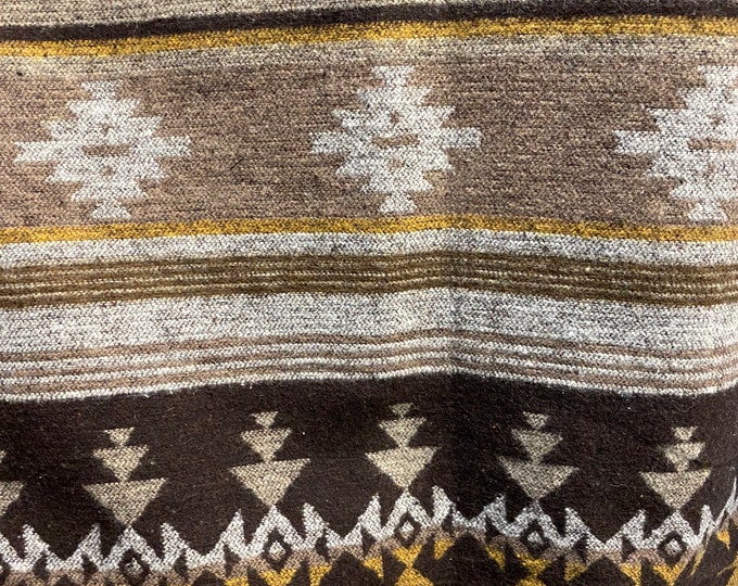 Wool Blend Blanket Throw In Aztec Print Earth Tones Brown Wheat And Yellow