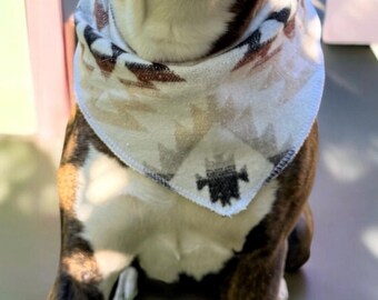 Dog Bandana Tie On | Wool Blend Dog Bandana | Remnant Fabric Pet Bandana | Minimalist Dog Accessory | Creams | Canada US Free Shipping