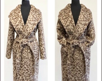 Ready To Ship - Trench Coat In Faux Fur Leopard Animal Print - Size Small