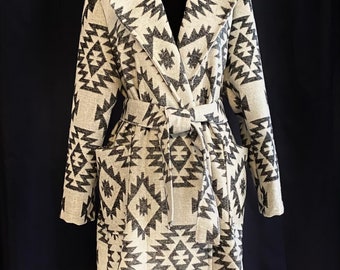 Wool Blend White And Grey Trench Coat - Glacier