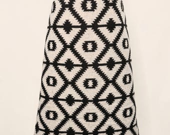 Wool Blend Skirt In Light Grey And Black Diamond Print