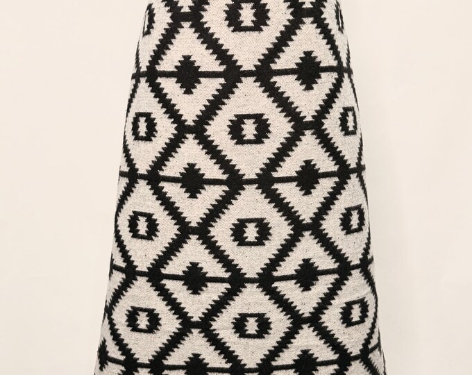 Wool Blend Skirt In Light Grey And Black Diamond Print