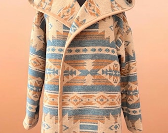Wool Blend Cardigan Coat With Deep Hood - Canyon -