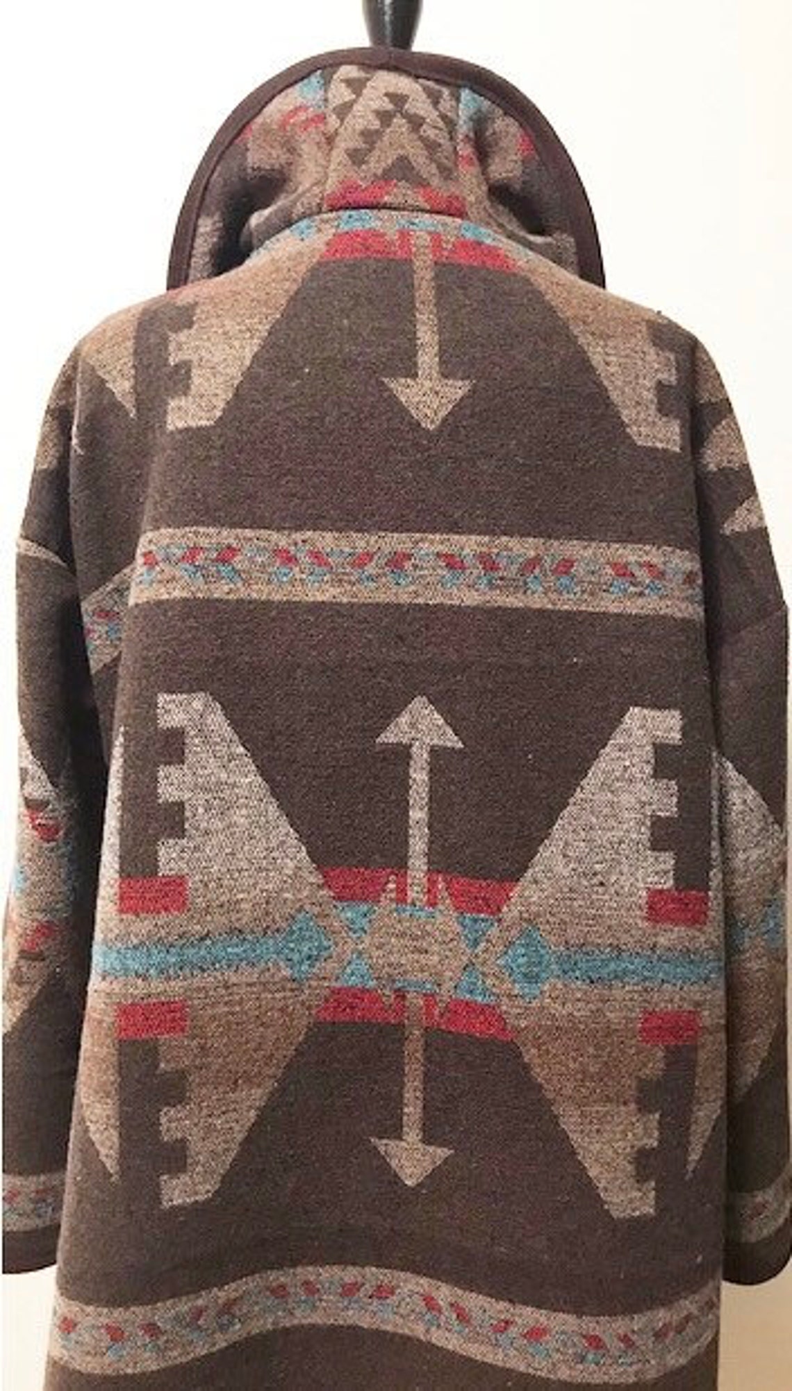 Wool Blend Cardigan Coat in Southwest Print Brown Tones | Etsy