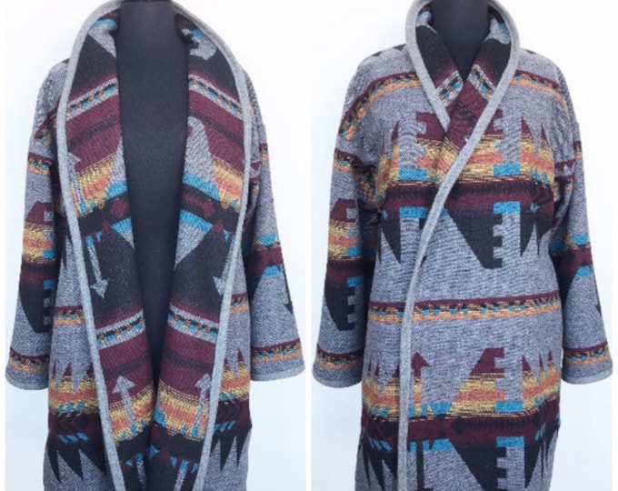 Wool Blend Cardigan Coat In Yellow Orange Merlot And Blue - North Shore