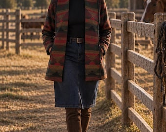 Southwestern Coat for Women | Boho Western Cardigan | Cozy Fall Jacket | Ranch, Mountain & City Style