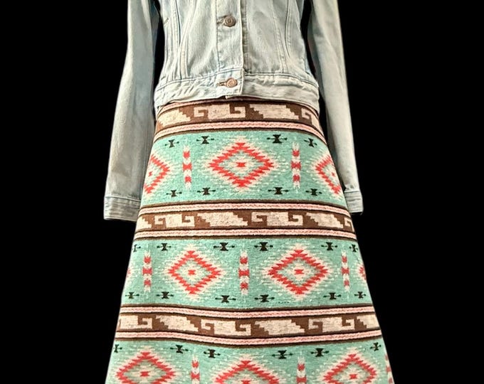 Wool Blend Skirt In Barely Teal Diamond Print