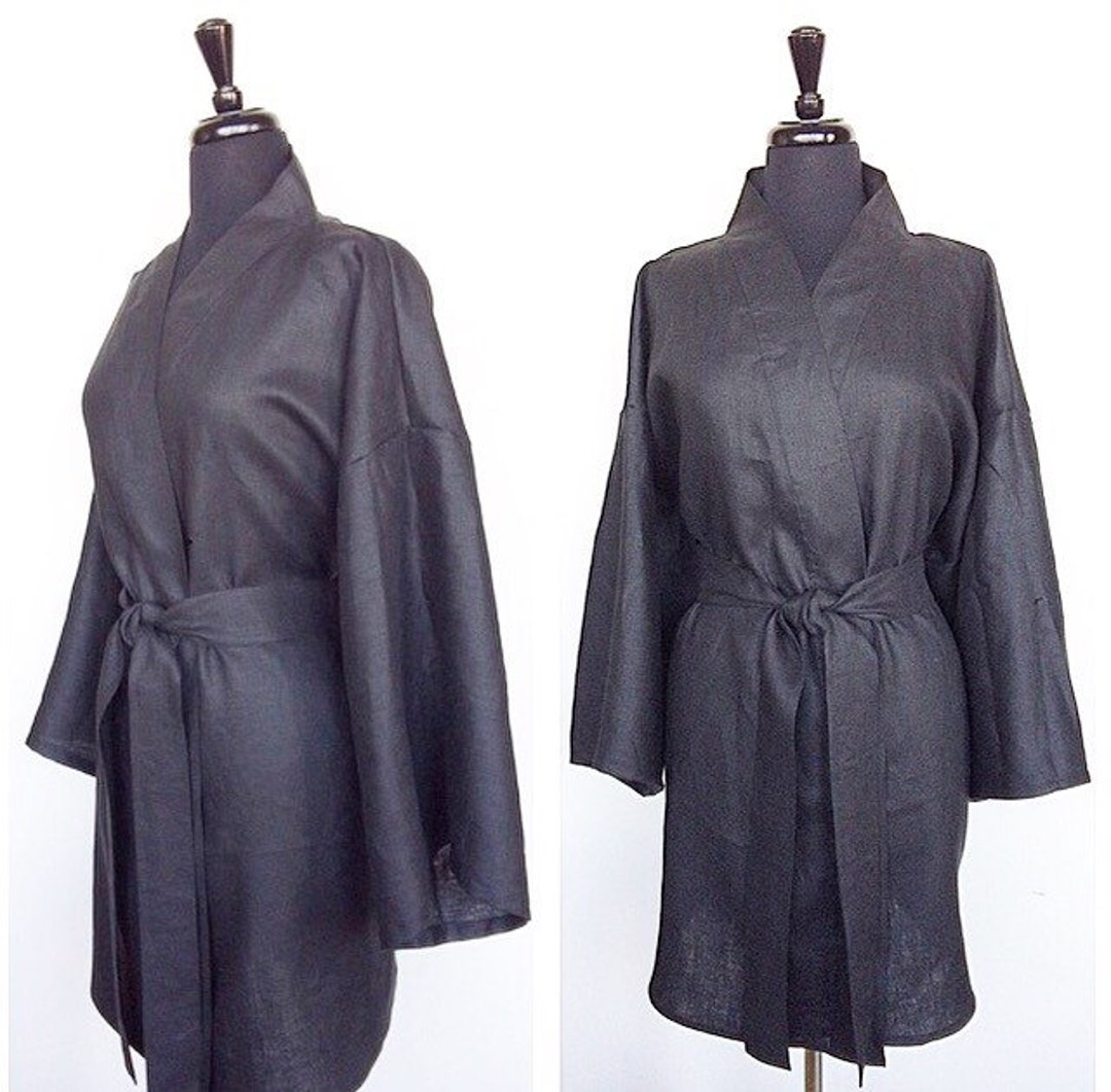 100% Organic Linen Kimono in Color Black - Etsy