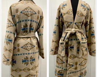 Wool Blend Robe Coat With Shawl Collar In Colors Beige Brown Blue