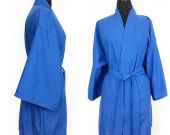 100% Cotton Kimono Robe In Royal Blue