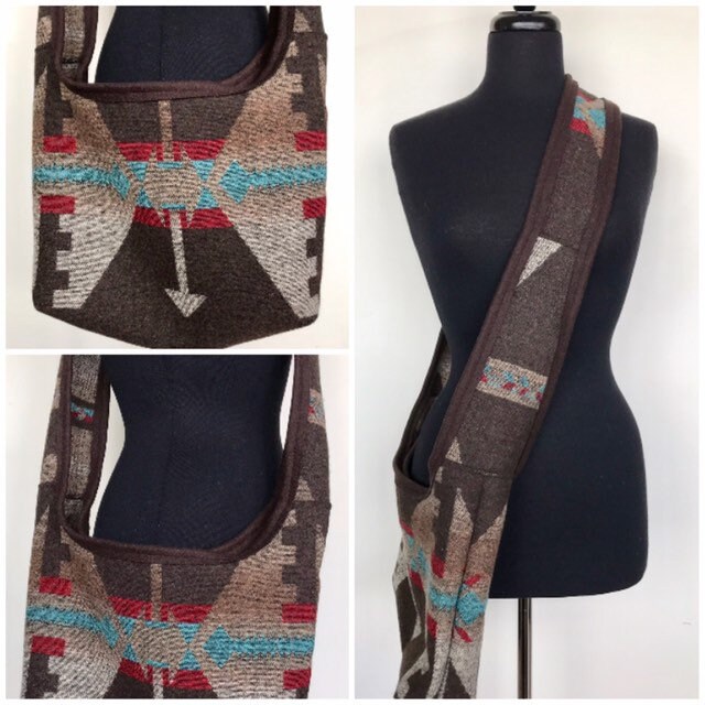 Wool Blend Navajo Print Sling Bag In Brown Tones Only 1 Made