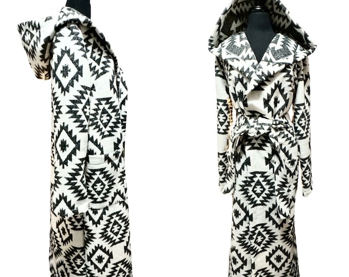 Wool Blend Maxi Length Coat With Hood - Glacier - Free Shipping, No Duties